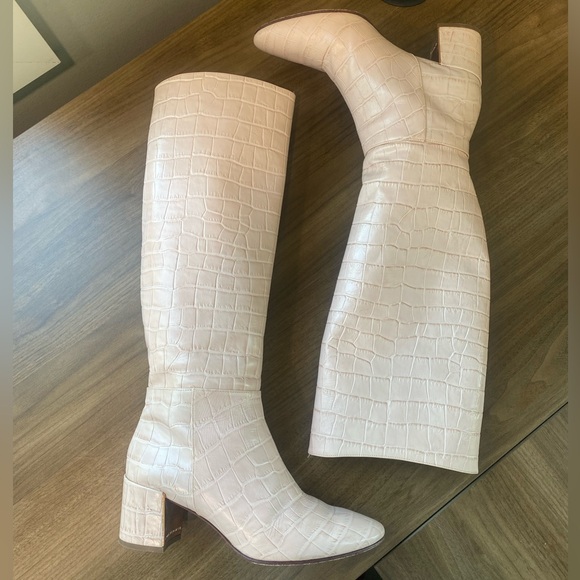 Sophia Webster Pink Croc-Embossed Knee-High Boots - Picture 4 of 10